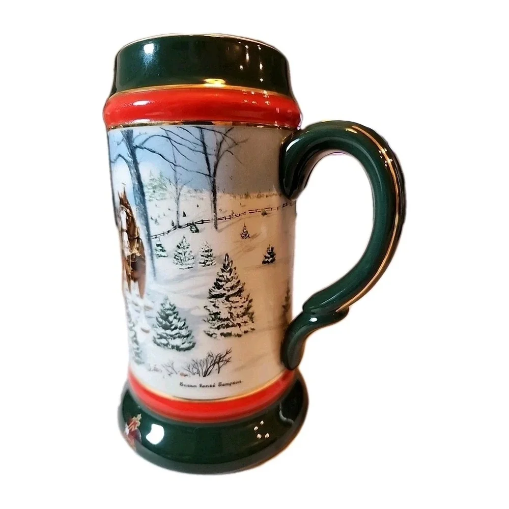 VTG 1991 Budweiser Beer Christmas Stein Mug Clydesdales Ceramarte Retro Dad Gift
